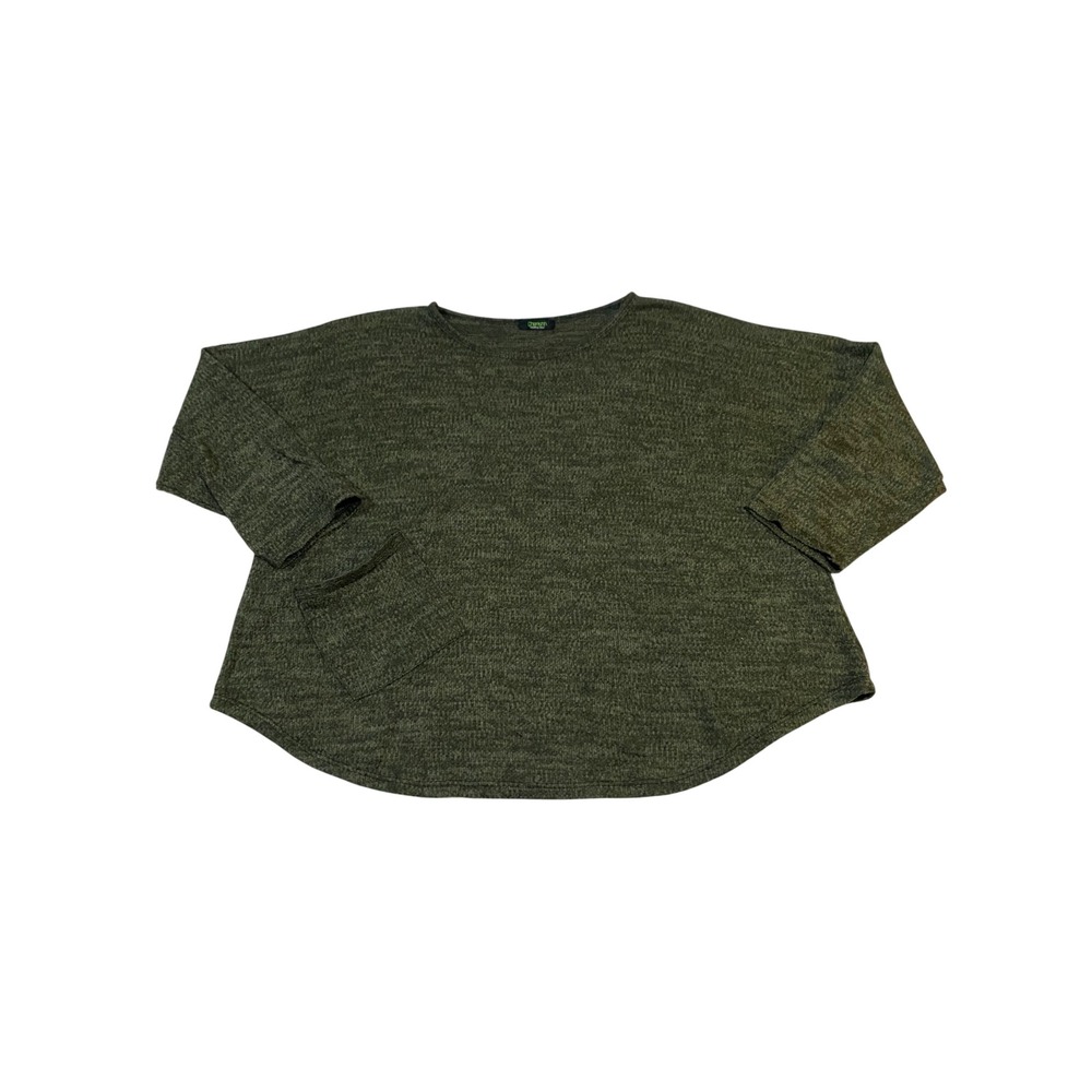 Cherishh Italy Olive Green Marl Knit Oversized Pocket Top Wide Neck 3/4 Sleeve